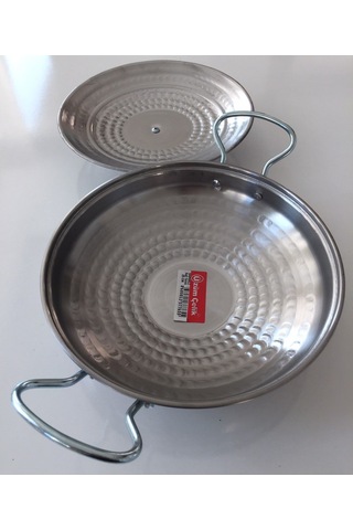 Kapaklı Paslanmaz Kavurma Sacı - Krom Çelik 1 No 25 CM + Ahşap Kaşık