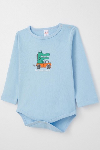 Breeze Erkek Bebek Çıtçıtlı Zıbın Body Şoför Timsahcık Baskılı 9 Ay-3 Yaş, Mavi Mavi