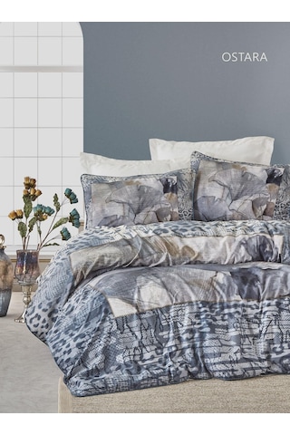 Clup Cotton Çift Kişilik Pamuk Saten Nevresim Takımı Ostara Denim