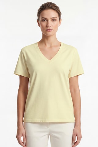 Goffra Kadın Vision V Yaka Premium Kalite Yoğun Dokulu Pamuklu T-shirt Sarı W102-r0220-03