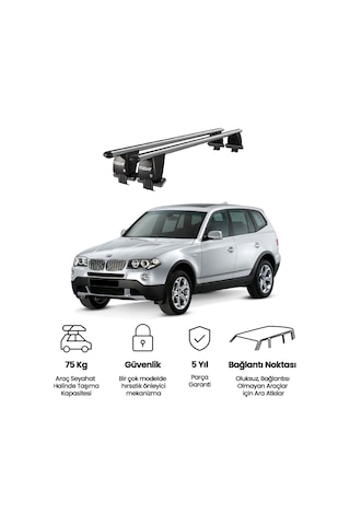 Royal Bmw X3 2004-2010 Uyumlu Gri Kilitli Ara Atkı Port Bagaj Tavan Barı