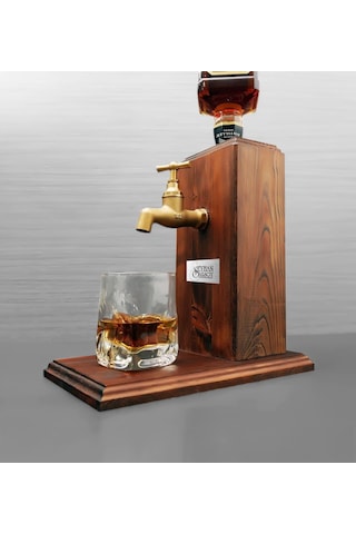 Kişiye Özel Doğal Ahşap Içki Standı Çeşmeli Şarap Viski Rakı Eskitme Ceviz