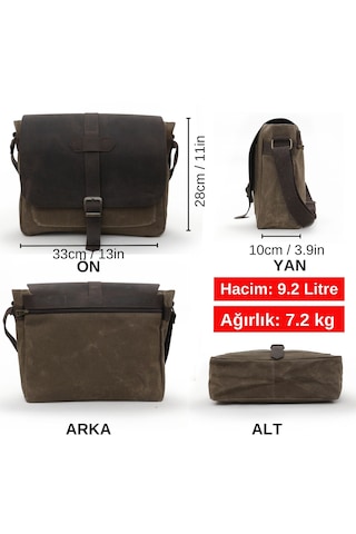 Dark Cotton 7503 Hakiki Deri Kapaklı Suya Dayanıklı Mumlu Kanvas 15 Laptop, Okul, Evrak Seyahat Çantası Kahverengi