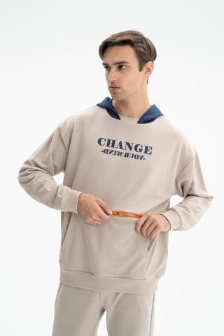 AR-MA Arma Erkek Oversize Şardonsuz 3 İplik Kanguru Cepli Kapşonlu Sweatshirt 001