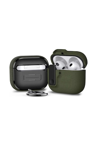 Apple Uyumlu AirPods 4. Nesil İle Kılıf Standlı Kilitli Tpu Premium Matte Trip Case Koyu Yeşil