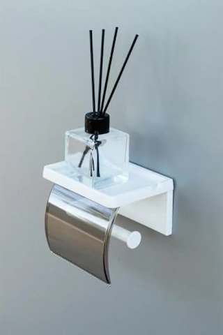 Yapışkanlı Kapaklı Tuvalet Kağıdı Askısı - Beyaz 16.5 x 12.2 x 11.2 CM