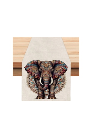 Renkli Fil Runner, Runer, Masa Örtüsü, Sofranıza Zarafet Katın Runner, Masa Örtüsü Krem