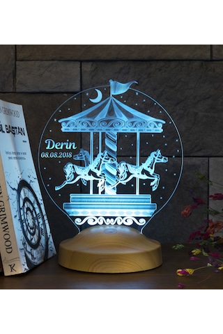 Atlıkarınca Led Lamba, İsimli Nostaljik Atlı Karınca Çocuk Odası Hediyesi Gece Lambası, Carousel Dekoratif Hediye Led Lamba