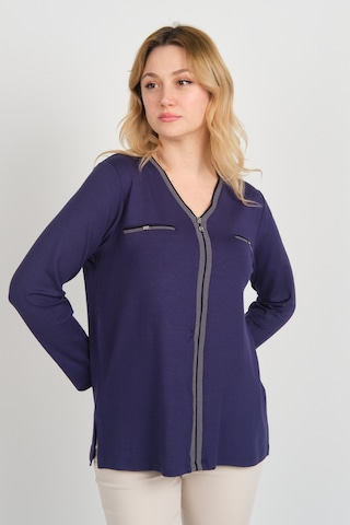 Detay Triko Kadın Süs Cepli Toka Detaylı Uzun Kol Anne Bluz 5717 Mor Mor