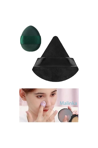 Melien Mini Üçgen Parmak Makyaj Süngeri Siyah - Yeşil 2'li