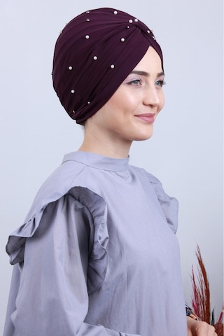 Melodi Scarf Kadın Tesettür İncili Taşlı Vera Dış Bone Mor Mor