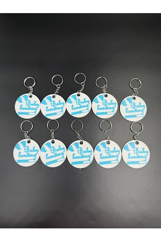Baby Shower Erkek Anahtarlık 10 Adet Beyaz - Mavi