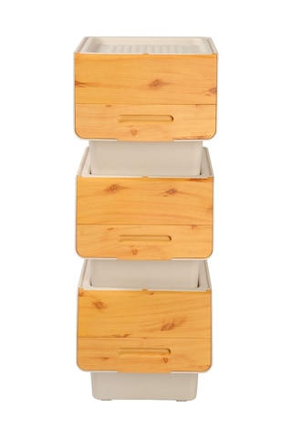 Motek MT05B Freebox 33 Litre Bambu Desen Tekerlekli 3*33 Lt 3'lü Beyaz - Şeffaf