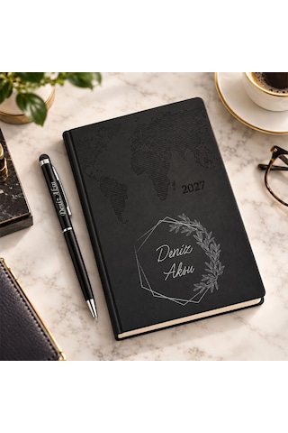 Bk Gift Kişiye Özel 378 Termo Deri Tarihli Ajanda & Siyah Touch Pen Tükenmez Kalem-9