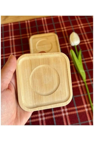 Bambu 6 Adet Kare Çay Bardağı Tabağı