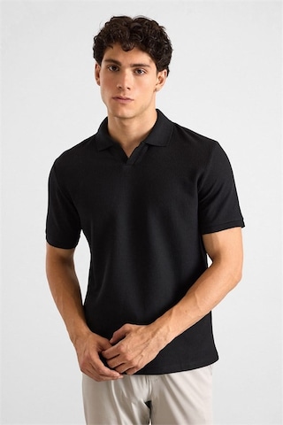 Süvari Siyah Regular Düz Baskısız Waffle V Pat Polo Yaka Tişört Sts1014000005-s09