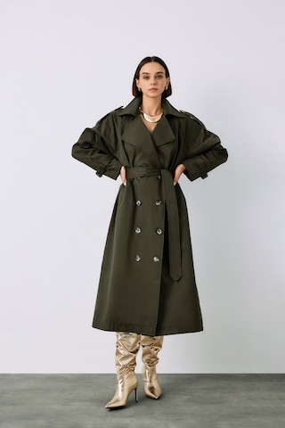 Sateen Toka Detaylı Trenç - Haki-138131