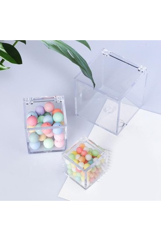 Şeffaf Akrilik Kutular Kapaklı Küçük Kare Küp Kaplar Plastik Saklama Düzenleyici Şeffaf