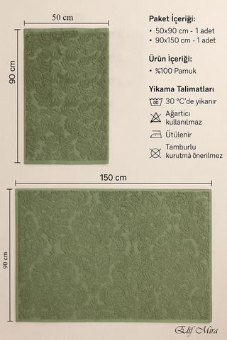 Banyo & Yüz Havlusu Seti %100 Pamuk 90x150 + 50x90 Cm Amorivy Yeşil