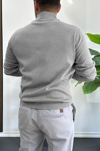 Edwox Erkek Yarım Fermuarlı Normal Kalıp Kazak Gri Edw411 Gri