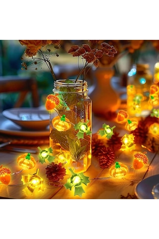 10ft 30 Led Balkabağı Akçaağaç Yaprağı Pil İle Çalışan Işık Dizisi Sonbahar Hasat Masası İç Mekan Dış Mekan Sonbahar Cadılar Bayramı Şükran Günü Parti Süslemeleri Hediyeler Çok Renkli