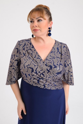 Lilas Xxl Kadın Büyük Beden Kruvaze Yaka Kısa Kollu Uzun Abiye Elbise 9670 Lacivert Lacivert