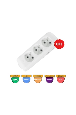 Viko Multi-let 3'lü Grup Priz UPS Topraklı Çocuk Korumalı Klemensli Beyaz - 90110300