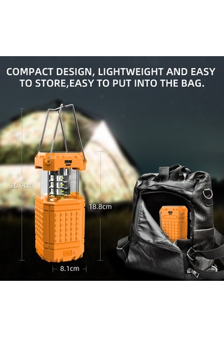 Jeehugo Güneş Enerjili Eldivenli Kamp Feneri Led El Feneri 3000mah Usb Şarj Cihazı, 200-350 Lumens, Ipx4 Su Geçirmez, Çadır Ve Acil Durumlar İçin Turuncu Turuncu