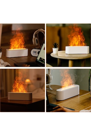 Dianziye Siyah Usb Ev Odası Nemlendirici, 150ml Hacim, 1h/3h/5h Zamanlayıcı, Renkli Alev Işıklı Tablo Üstü Aromaterapi Makinesi