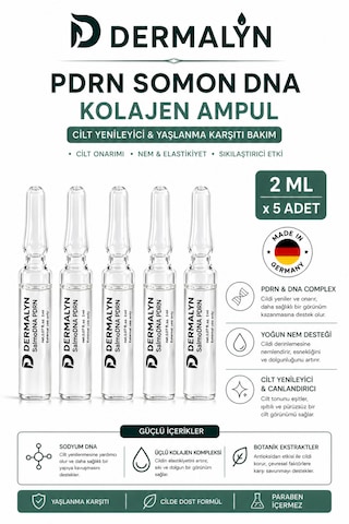 Dermalyn 5 Adet Pdrn Somon Dna Kolajen İçeren Cildi Gençleştirmeye Yardımcı Ampul Serum Dermaroller Dermapen