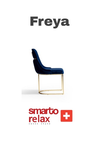 Smarto Relax Freya 2'li Yemek Masası Sandalye Seti - Metal Ayaklı, Mavi Kumaş Mavi Ve Altin Rengi