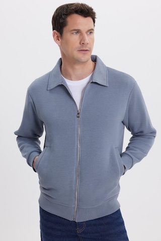 Tudors Unisex Relax Fit Rahat Kesim Pamuklu İç Polarlı Fermuarlı Gri Polo Yaka Flato Cepli Sweatshirt Hırka-41977 Gri