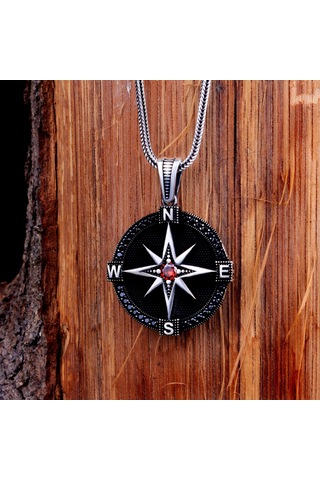 Zirkon Taşlı Pusula Model 925 Ayar Gümüş Kolye