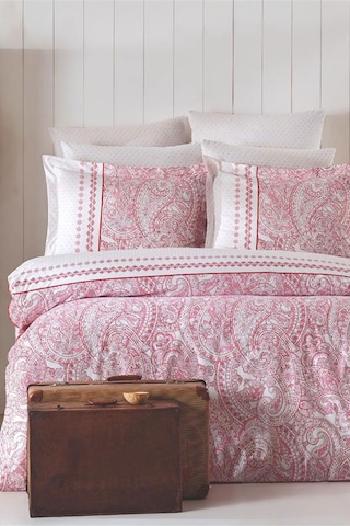 Çift Kişilik Nevresim Takımı Pamuklu Vintage Pembe Paisley Pembe
