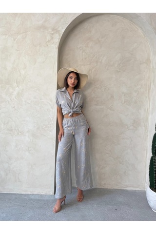 Verymoda Nakışlı Pantolon F1900 Gri Dsn2