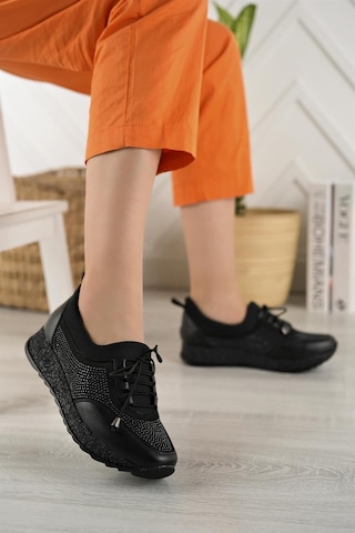 Nesil Shoes Acr 15 Siyah Taşlı Strech Kadın Ayakkabı-siyah Siyah