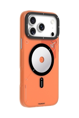 Apple Uyumlu iPhone 17 Pro Max Kılıf M-safe Şarj Özellikli Disk Desenli Youngkit Disc Battle Kapak Turuncu Turuncu