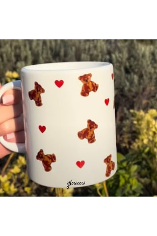 Ayıcık Teddy Bear Baskılı Kupa Bardak Seramik Kupa, Sevgili Için Hediye Beyaz