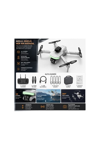 4k Kameralı Katlanabilir Drone, 6 Eksen Jiroskop, Yükseklik Sabitleme, Optik Akış, 360 Takla Modu, Taşıma Çantalı , Tek Tuşla Geri Dönüş Özellikli Beyaz - 889590495