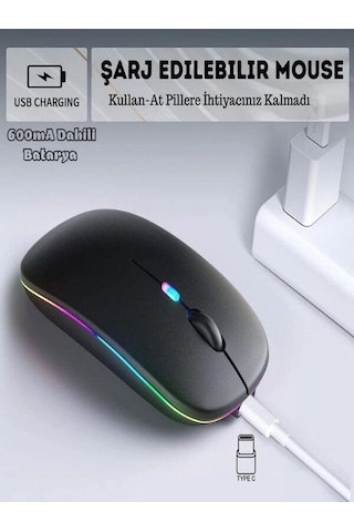 Kablosuz Fare Bluetooth Mouse Typec Şarjlı Sessiz Mac Windows Telefon Tablet Uyumlu 1600 Dpı 600ma Çok Renkli