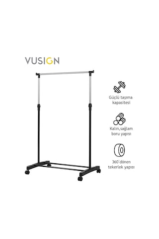 Vusıgn Tek Çubuklu Elbise Askısı Tekerlekli Metal Askılık 140x38x70 Cm Gümüş