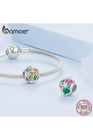 Bamoer 925 Ayar Gümüş Renkli Emaye Güneş Tarot Takılar Boncuk Kadınlar İçin Bileklik Ve Bilezik Dıy Güzel Takı Gümüş