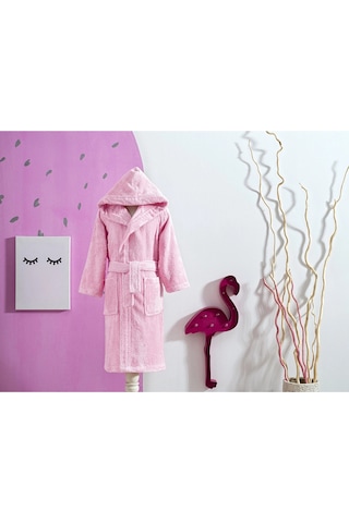 Ashley Pembe Kapüşonlu Bambu Kız Çocuk Bornozu Pembe