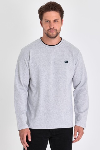 Comeor Çift Bisiklet Yaka Baskı Detaylı Standart Fit Erkek Sweatshirt Gri 001