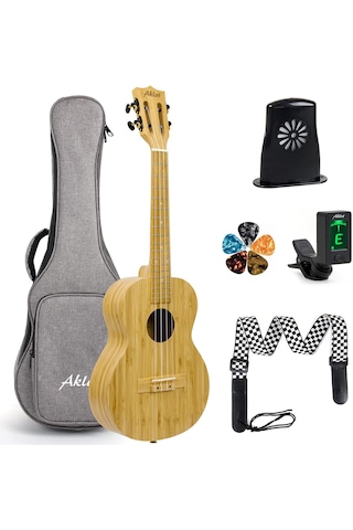 Aklot Akbc-23 Concert Boy Masif Bambo Ağacı Kaliteli Ukulele Ful Set Naturel