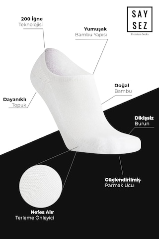 Saysez Bambu Kadın Sneaker Asorti Çorap Dikişsiz Görünmez Bilek Spor 4lü Beyaz - Gri - Siyah