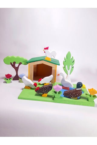 Woxwood Ahşap Çiftlik Kümes Hayvanları Oyuncak Seti- Montessori - Waldorf