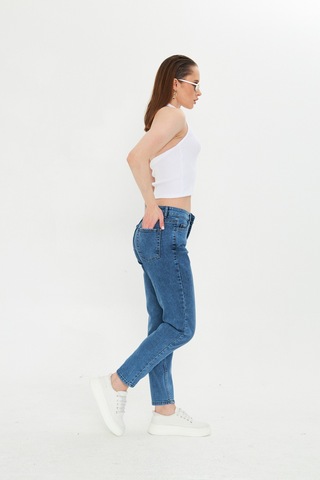 Kutaf Koyu Mavi Slım Fit Mom Jean Koyu Mavi
