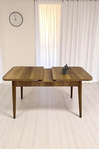 Florn Ceviz 80 X 132 Açılabilen Mdf Masa Metal Ayaklı Mutfak Masası Takımı 4 Lacivert Sandalye Lacivert