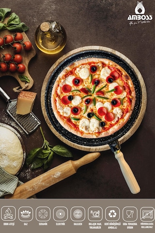 Olivin Döküm Granit Pizza Gözleme Tavası Siyah